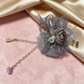 Handmade light purple rose and bow hair comb with removable bead chains, view 5
