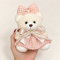 Pink gingham cream teddy bear hair claw with pearl-style bead bows