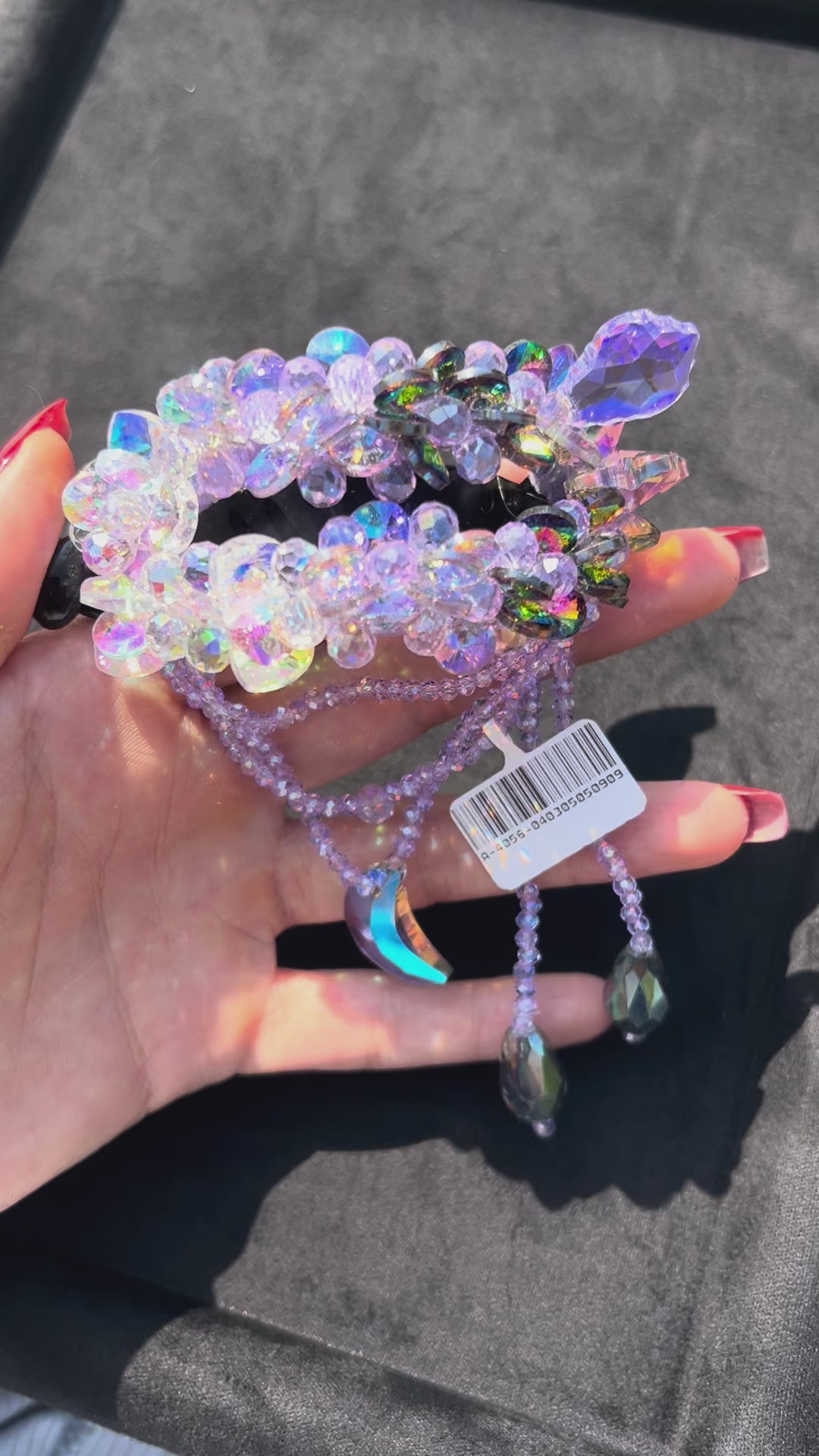 Handmade Lavender Crystal Flower Hair Claw with Bead Dangles