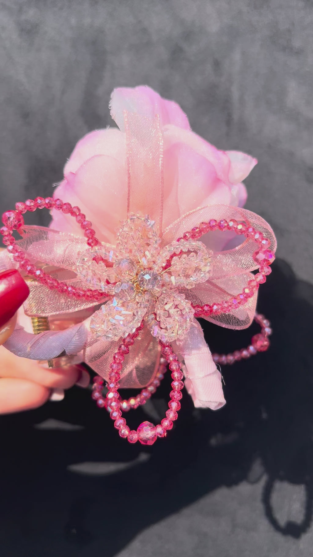 Handmade Pink Flower Beaded Hair Claw Clip