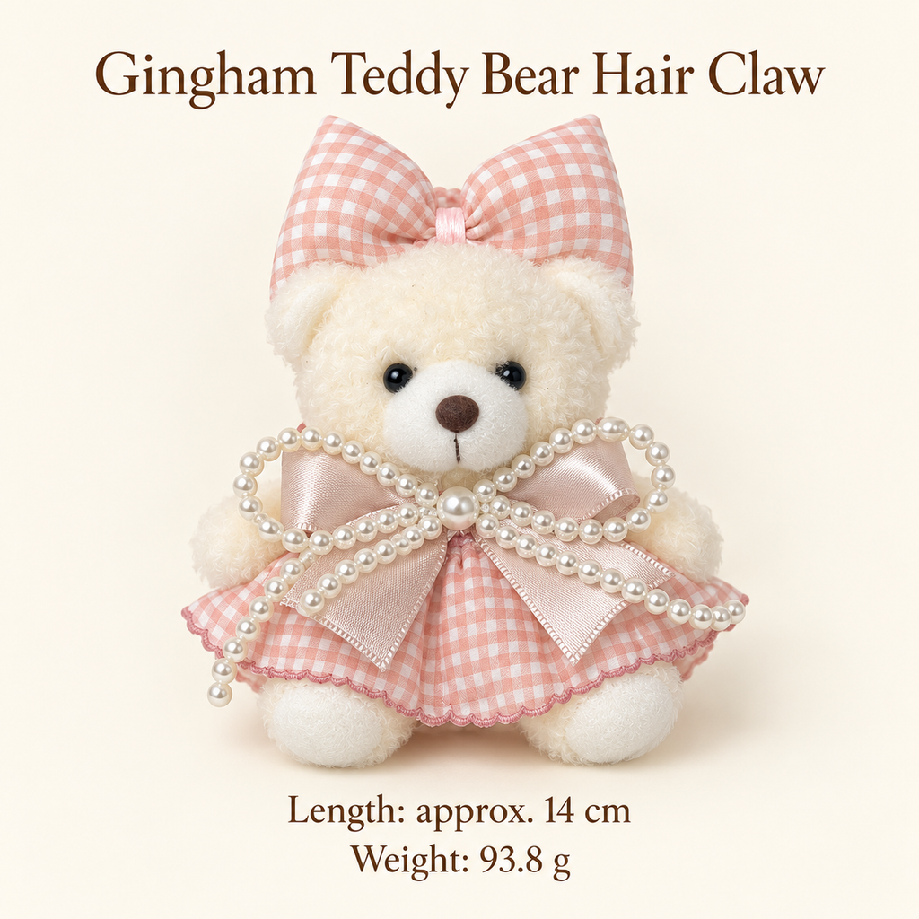 Gingham teddy bear hair claw: approximately 14 cm, 93.8 g